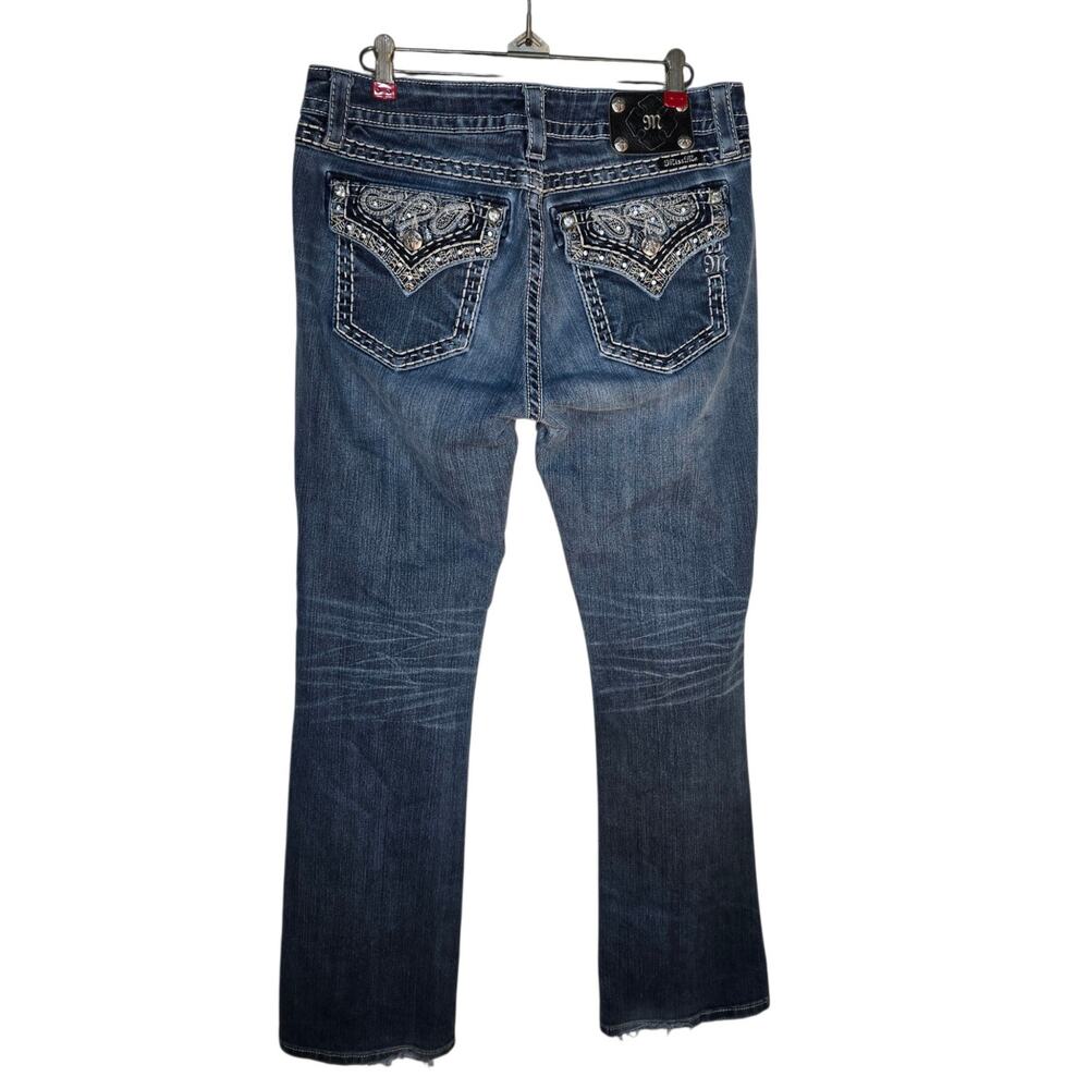 Miss Me Jeans Women's 32 Blue Signature Boot Flare Sequin Pockets Rhinestones